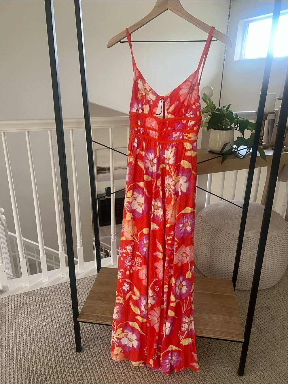 Free People Red Floral Maxi Dress XS Boho Summer Vacation Wedding Guest